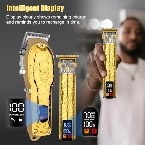 Professional Hair Clipper Set for Men Electric Shaver Razor Cordless Hair Cutting Barber Clippers Beard Trimmer Men’s Grooming Kit Gifts for him (Gold) - Image 3