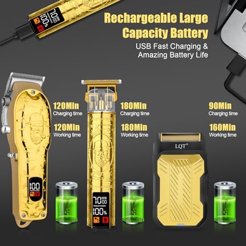 Professional Hair Clipper Set for Men Electric Shaver Razor Cordless Hair Cutting Barber Clippers Beard Trimmer Men’s Grooming Kit Gifts for him (Gold) - Image 4