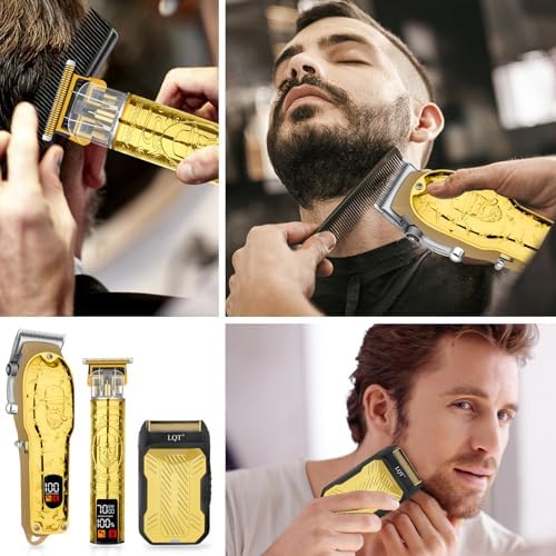 Professional Hair Clipper Set for Men Electric Shaver Razor Cordless Hair Cutting Barber Clippers Beard Trimmer Men’s Grooming Kit Gifts for him (Gold) - Image 6