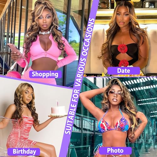 Honey Blonde Ombre Lace Front Wig Human Hair Highlight Body Wave 13X6 Lace Front Wigs Human Hair Pre Plucked HD Frontal 180 Density Glueless 4/27 Highlighted Human Hair Wig 30 Inch - Image 9