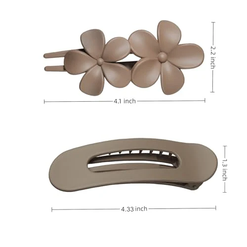 8 Pcs Flat Hair Claw Clips, Matte Flower Hair Clips and Flat Clips, 2 Style Beach Tropical Party Strong Hold Jaw Hair Clips for Women Girls Thin Thick Curly Straight Hair Accessories - Image 2