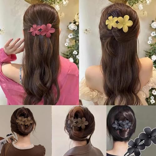 8 Pcs Flat Hair Claw Clips, Matte Flower Hair Clips and Flat Clips, 2 Style Beach Tropical Party Strong Hold Jaw Hair Clips for Women Girls Thin Thick Curly Straight Hair Accessories - Image 5