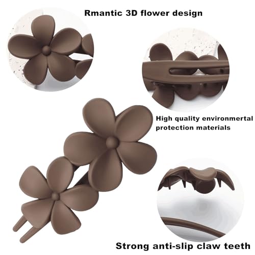 8 Pcs Flat Hair Claw Clips, Matte Flower Hair Clips and Flat Clips, 2 Style Beach Tropical Party Strong Hold Jaw Hair Clips for Women Girls Thin Thick Curly Straight Hair Accessories - Image 6