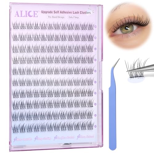 ALICE Self Adhesive Eyelashes Natural Self Adhesive Lash Clusters No Glue Needed Wispy Reusable Press on Lashes Pre-Glue 10-12mm 120pcs C Curl DIY Eyelash Extensions Kit with Lash Tweezers - Image 2
