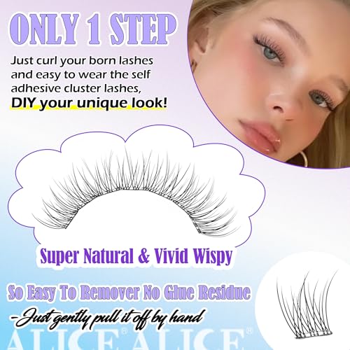 ALICE Self Adhesive Eyelashes Natural Self Adhesive Lash Clusters No Glue Needed Wispy Reusable Press on Lashes Pre-Glue 10-12mm 120pcs C Curl DIY Eyelash Extensions Kit with Lash Tweezers - Image 5