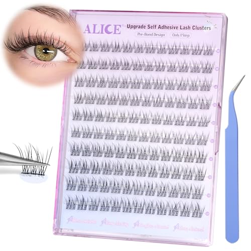 ALICE Self Adhesive Eyelashes Natural Self Adhesive Lash Clusters No Glue Needed Wispy Reusable Press on Lashes Pre-Glue 10-12mm 120pcs C Curl DIY Eyelash Extensions Kit with Lash Tweezers - Image 6