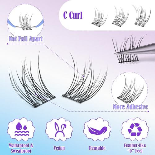 ALICE Self Adhesive Eyelashes Natural Self Adhesive Lash Clusters No Glue Needed Wispy Reusable Press on Lashes Pre-Glue 10-12mm 120pcs C Curl DIY Eyelash Extensions Kit with Lash Tweezers - Image 7