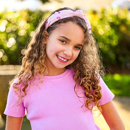 FROG SAC Top Knot Headband for Girls - Knotted Valentines Day Head Bands for Kids, Jeweled Rhinestone Vday Hair Band for Children, Pink Embellished Hair Accessories for Toddlers, Little Girl Hairband - Image 8