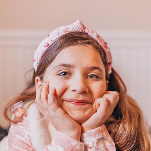 FROG SAC Top Knot Headband for Girls - Knotted Valentines Day Head Bands for Kids, Jeweled Rhinestone Vday Hair Band for Children, Pink Embellished Hair Accessories for Toddlers, Little Girl Hairband - Image 9