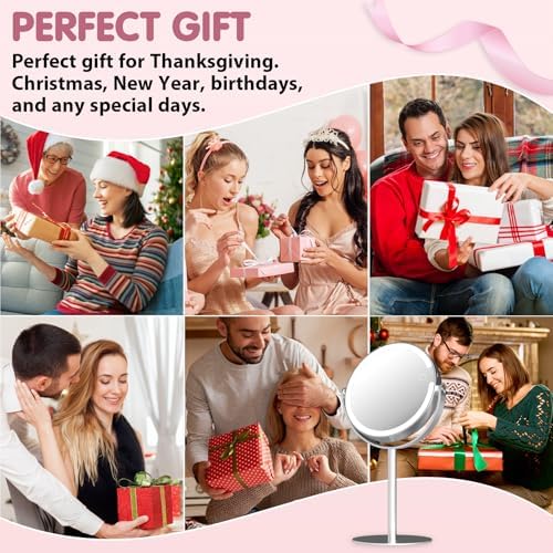 10x Magnifying Mirror with Light - 8in Double Sided Makeup Mirror, 360° Rotation Magnifying Mirror with Light, Portable Travel Makeup Mirror with 3 Color Light,Rechargeable Adjustable Vanity Mirror - Image 7