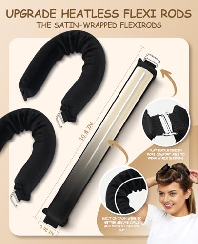 Little Overnight Heatless Hair Curler to Sleep in, Heatless Curls Satin Velvet Overnight Flexi Blowout Rods No Heat Overnight Sleeping Curling for Hair Styling Tools -3pcs Black - Image 2
