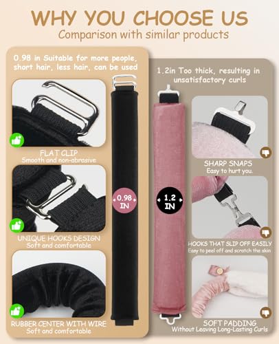 Little Overnight Heatless Hair Curler to Sleep in, Heatless Curls Satin Velvet Overnight Flexi Blowout Rods No Heat Overnight Sleeping Curling for Hair Styling Tools -3pcs Black - Image 3