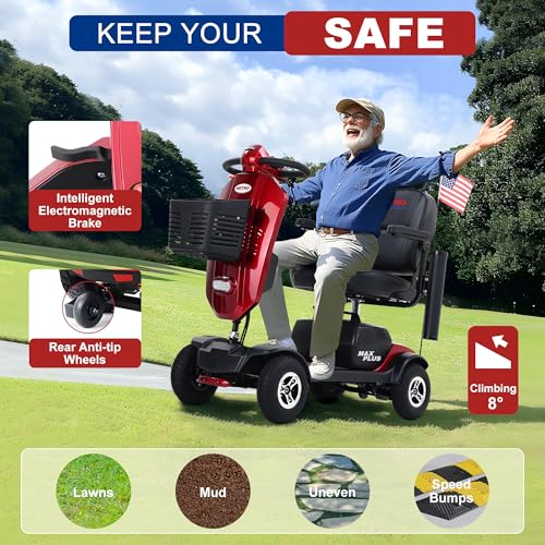 Metro Mobility Powered Mobility Scooters, 4 Wheel Mobility Scooters for Adults, 300 lbs Capacity Folding Mobility Scooter Lightweight, 16 Miles Long Travel Range Scooter with USB Charger Port Red - Image 3