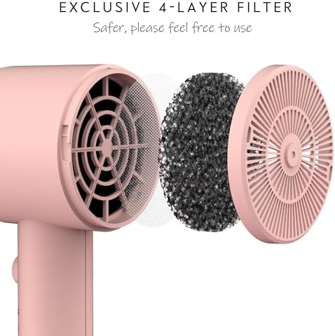 AINA Hair Dryer with Diffuser, Blow Dryer for Women | Advanced Ionic Technology, Ceramic Coating | Cold Shot Features Turbo Heat for Fast Drying and Shine 110V/ALCI(Pink) - Image 2