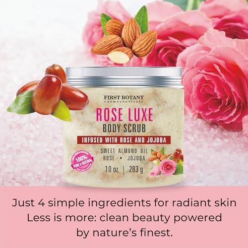 First Botany Body Scrub - Natural Exfoliating Salt Scrub & Body and Face Souffle helps with Moisturizing Skin, Acne, Cellulite, Dead Skin Scars, Wrinkles (10 fl oz, Rose) - Image 3