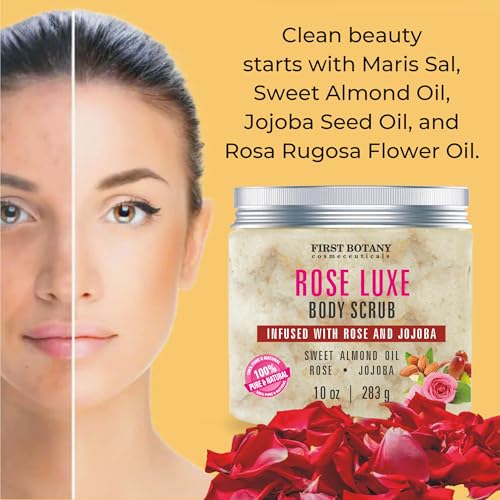 First Botany Body Scrub - Natural Exfoliating Salt Scrub & Body and Face Souffle helps with Moisturizing Skin, Acne, Cellulite, Dead Skin Scars, Wrinkles (10 fl oz, Rose) - Image 4