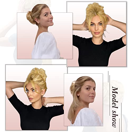RUWISS Claw Clip Messy Bun Hair Piece Real Human Hair Buns Wavy Curly Chignon Hair Bun Extensions Tousled Updo Hair Buns Claw Clip Ponytail for Women (Black mix Gray and Platinum Blonde Tips) - Image 2