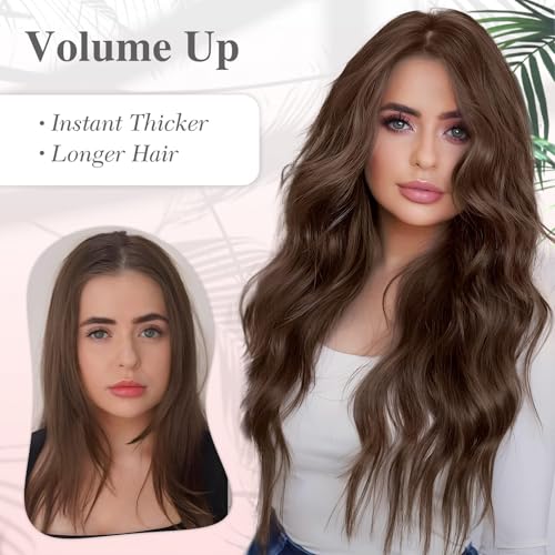 MORICA Halo Hair Extensions 20 Inch Medium Brown Invisible Wire Hair Extensions,Long Wavy Synthetic Hairpiece with Transparent Wire Adjustable Size, 4 Secure Clips for Women - Image 6