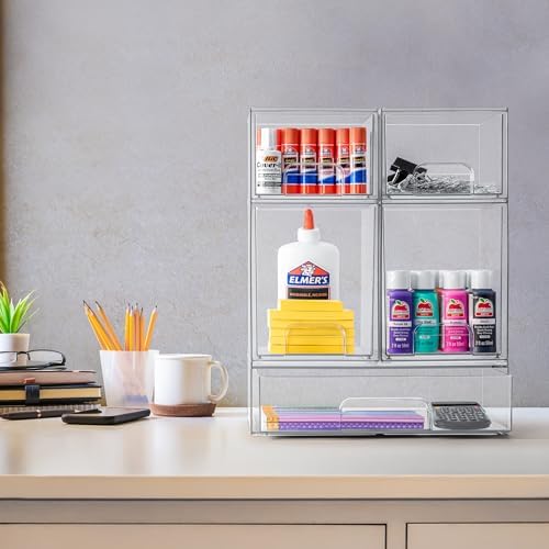 Sorbus Acrylic Storage Containers - 4 Pack, Stackable Storage Bins Set for Bathroom Organization - Clear Acrylic Drawer Organizers - Makeup Case Pull-Out Drawers (4.4’’ Tall) - Image 2