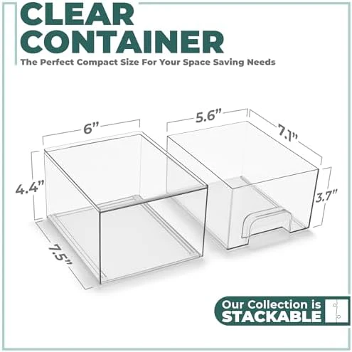 Sorbus Acrylic Storage Containers - 4 Pack, Stackable Storage Bins Set for Bathroom Organization - Clear Acrylic Drawer Organizers - Makeup Case Pull-Out Drawers (4.4’’ Tall) - Image 3