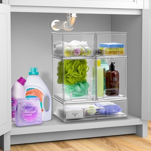 Sorbus Acrylic Storage Containers - 4 Pack, Stackable Storage Bins Set for Bathroom Organization - Clear Acrylic Drawer Organizers - Makeup Case Pull-Out Drawers (4.4’’ Tall) - Image 6