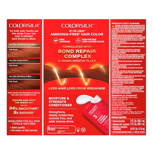 Revlon ColorSilk with Bond Repair Complex, Permanent Hair Color, 100% Gray Coverage, Ammonia Free Hair Dye, Vegan Keratin, 42 Medium Auburn (Pack of 3) - Image 12