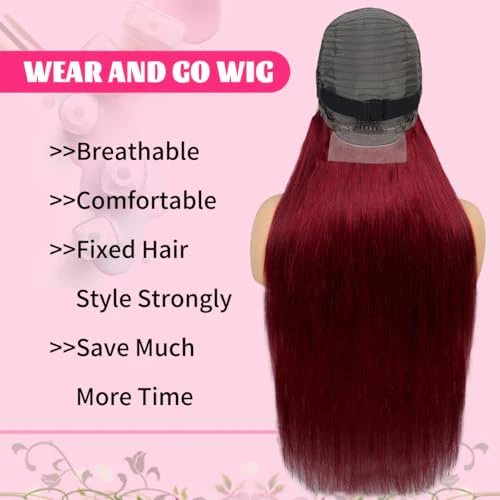 32 Inch 99J Burgundy Lace Front Wigs Human Hair 200% Density 13x6 Straight Lace Front Wigs Human Hair Pre Plucked Red Lace Frontal Wig for Women Glueless Human Hair Wig with Baby Hair Natural Hairline - Image 5