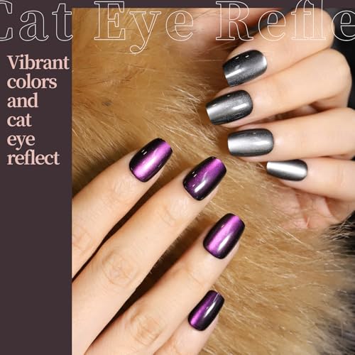 FANDAMEI Cat Eye Press On Nails, 6 Colors Press On Nails Short Square, Natural Fake Nails Fine Diamond Shine, Glossy Ombre, Cat Eye Press on Nails for Women with Salon Quality, Press on Nails Kit - Image 6