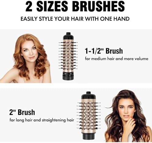 DAILYLIFE Rotating Hair Dryer Brush, Spinning Hair Dryer Brush with 2 Brushes (1.5" & 2"), Ionic Technology, Less Damage & Less Frizz - Image 3
