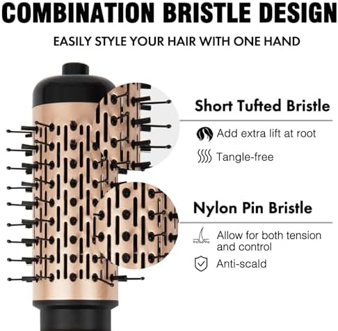 DAILYLIFE Rotating Hair Dryer Brush, Spinning Hair Dryer Brush with 2 Brushes (1.5" & 2"), Ionic Technology, Less Damage & Less Frizz - Image 6