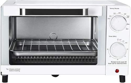 Mainstays 4 Slices Toaster Oven with 3 Settings, includes Baking Rack and Pan, Arctic White, New - Image 5