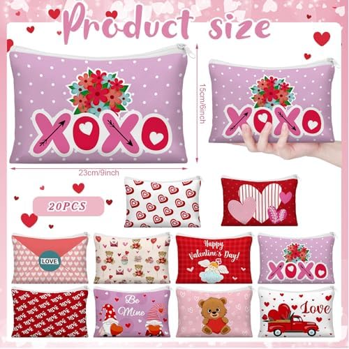 Kacctyen 20 Pack Valentine's Day Gift Makeup Bags for Women Bulk Pink Red Conversation Heart Makeup Bags 10 Style Galentines Favors Zipper Pouch Valentine Gifts for Coworkers Girlfriend Friends Wife - Image 2