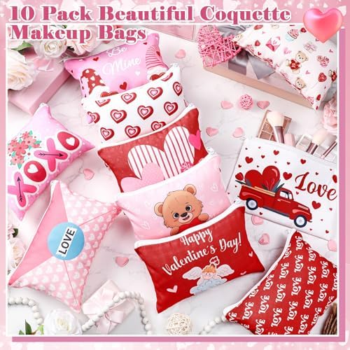 Kacctyen 20 Pack Valentine's Day Gift Makeup Bags for Women Bulk Pink Red Conversation Heart Makeup Bags 10 Style Galentines Favors Zipper Pouch Valentine Gifts for Coworkers Girlfriend Friends Wife - Image 3