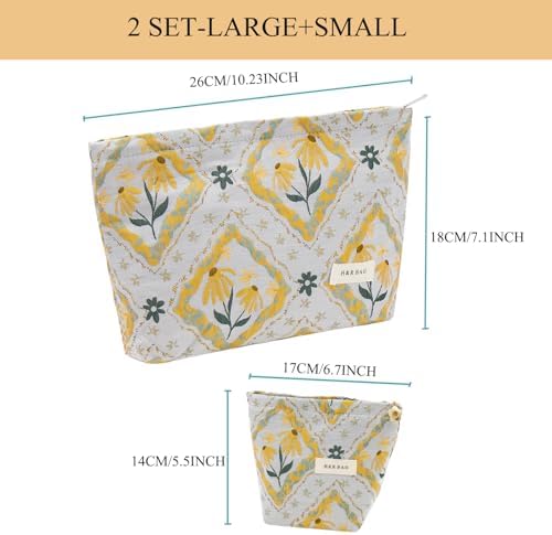 2 Pcs Makeup Bags, Large Cosmetic Bag Travel Toiletry Bag Organizer for Women, Embroidery Craft, Floral Makeup Bag Small Cosmetic Pouch Purse with Zipper Gifts for Girls Teen - Image 4