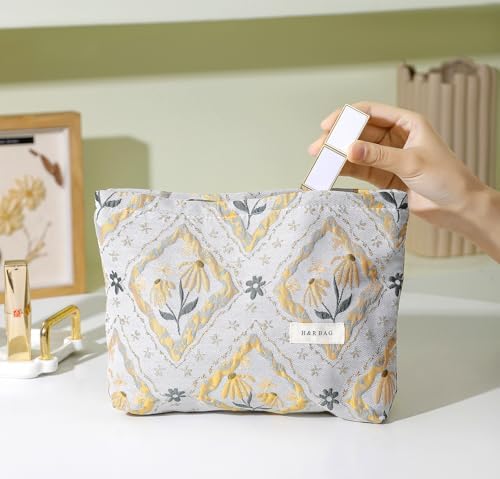 2 Pcs Makeup Bags, Large Cosmetic Bag Travel Toiletry Bag Organizer for Women, Embroidery Craft, Floral Makeup Bag Small Cosmetic Pouch Purse with Zipper Gifts for Girls Teen - Image 5