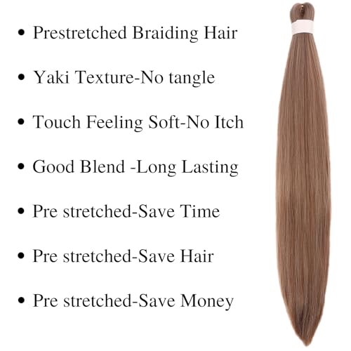 Braiding Hair Pre stretched Brown Prestretched Braiding Hair for Black Women Twist Kids Ez Braid Braiding Hair Synthetic Knotless Colored Hypoallergenic Hair extensions Pre-stretched - Image 3
