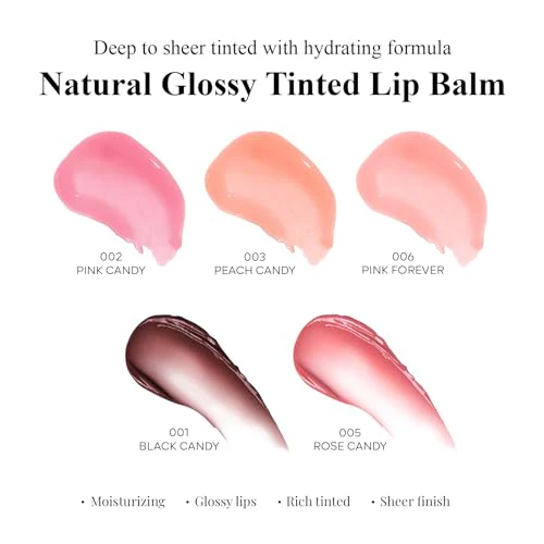 KYDA 2 Colors Tinted Lip Balm, Hydrating Sheer Formula Lip Balm, Natural Glossy Finish, Moisturizing Lip Care Balm for Dry Lips, Black Candy +Rose Candy - Image 5