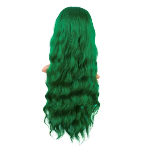 MapofBeauty 28 Inch/70 cm Long Wavy Middle Part with No Bangs Synthetic Fiber Curly Fashion Women Party Cosplay Wig (Grass Green) - Image 4