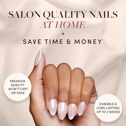 Glamnetic Press On Nails - Winter Glaze | Short Almond Snowflake Nails with French Tips, Reusable Stick On Fake Nails with Glue | Salon Quality | 15 Sizes - 30 Nail Kit - Image 2