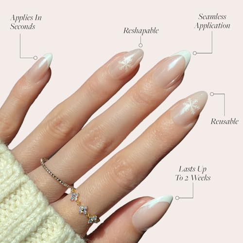 Glamnetic Press On Nails - Winter Glaze | Short Almond Snowflake Nails with French Tips, Reusable Stick On Fake Nails with Glue | Salon Quality | 15 Sizes - 30 Nail Kit - Image 3