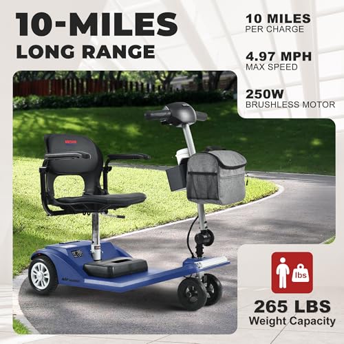 Metro Mobility Powered Mobility Scooters, 4 Wheel Mobility Scooters for Adults 265 lbs Folding Mobility Scooter Lightweight Headlight Electric Scooters for Seniors 10 Miles with USB Charger Port Blue - Image 7