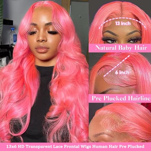 Pink Lace Front Wigs Human Hair 13x6 Body Wave Lace Front Wig Human Hair Pre Plucked 180% Density Hot Pink Hd Full Lace Frontal Wig Wear and Go Glueless Pink Wig Human Hair For Women 20 Inch - Image 2
