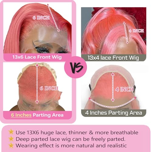 Pink Lace Front Wigs Human Hair 13x6 Body Wave Lace Front Wig Human Hair Pre Plucked 180% Density Hot Pink Hd Full Lace Frontal Wig Wear and Go Glueless Pink Wig Human Hair For Women 20 Inch - Image 5