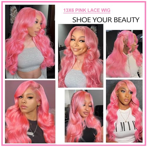 Pink Lace Front Wigs Human Hair 13x6 Body Wave Lace Front Wig Human Hair Pre Plucked 180% Density Hot Pink Hd Full Lace Frontal Wig Wear and Go Glueless Pink Wig Human Hair For Women 20 Inch - Image 6