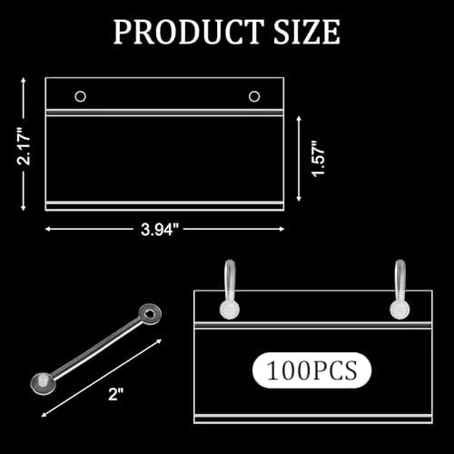 100 Pack Basket Label Holders, Plastic Wire Shelf Label Holders with Double Snap Lock Closure, Reusable Clear Price Tag Holder for Market, Retail Shop, Pantry(About 4" x 1.7") - Image 2