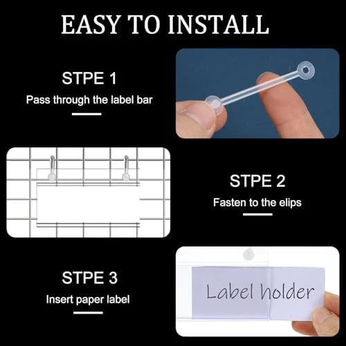 100 Pack Basket Label Holders, Plastic Wire Shelf Label Holders with Double Snap Lock Closure, Reusable Clear Price Tag Holder for Market, Retail Shop, Pantry(About 4" x 1.7") - Image 4