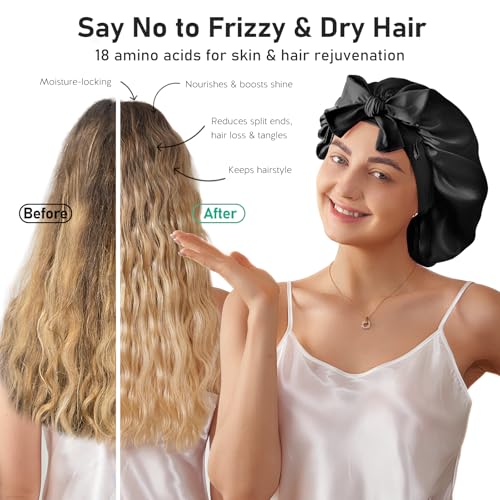 LitBear 100% Mulberry Silk Bonnet for Sleeping Women, 6A 22 Momme, Large Double-Layer Silk Hair Wrap with Tie Band, Non-Slip Silk Turban, Includes Silk Scrunchie - Image 3