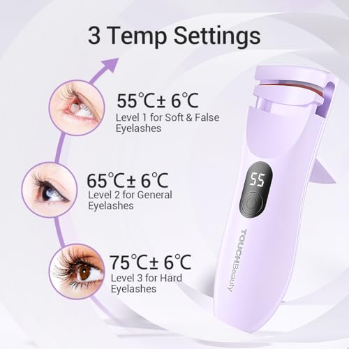 TOUCHBeauty Rechargeable Heated Eyelash Curler with LED Display, Featuring 3-Level Adjustable Temperature for a Natural, Long-Lasting Curl (Up to 24 Hours) AG-2316purple - Image 3