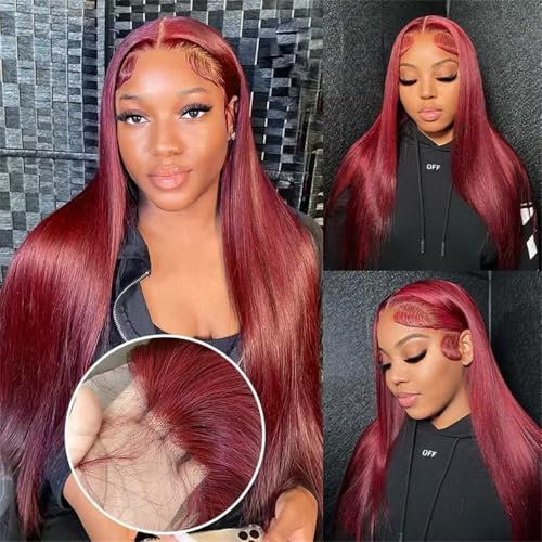 99j Burgundy Lace Front Wigs Human Hair 13x4 HD Lace Straight Red Wig Human Hair Colored Lace Frontal Wigs Human Hair 180% Density Burgundy Wig Human Hair Pre Plucked With Baby Hair 26 Inch - Image 3