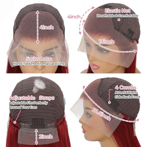 99j Burgundy Lace Front Wigs Human Hair 13x4 HD Lace Straight Red Wig Human Hair Colored Lace Frontal Wigs Human Hair 180% Density Burgundy Wig Human Hair Pre Plucked With Baby Hair 26 Inch - Image 5